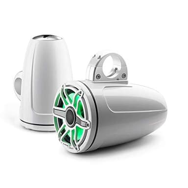 JL Audio M6 Series 7.7" Enclosed Tower Coaxial System w/Gloss White Classic Grille Transflective LED Lighting - M6-770ETXv3-Gw-S-GwGw-i