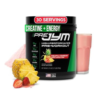 JYM Supplement Science Pre JYM Pineapple Strawberry Pre Workout Powder for Men & Women, BCAAs, Nootropics, Creatine HCI, Citrulline, Beta-Alanine, Betaine, Taurine, Huperzine, 30 Servings