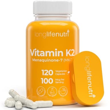 LongLifeNutri Vitamin K2 MK-7 100mcg – Nutrient Support for Bones and Circulation, 120 Vegetarian Capsules, 4-Month Supply, Lab Tested, Made in The USA, Non-GMO