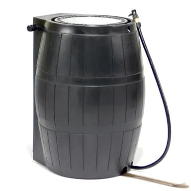 FCMP Outdoor Raincatcher 4000 Rain Barrel, Flat-Back Rainwater Catcher with Spigots, 50 Gallon, Black - Portable Water Storage Container Tank for Home, Garden, and Backyard