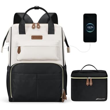 Maelstrom Travel Backpack for Women Men,Laptop Backpack Fits 15.6-17.3 Inch Laptop, Nurse/Work Bag with Insulated Lunch Box (Black-beige)