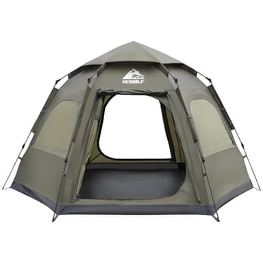 Hewolf 2/3/4 Person Camping Tent - Instant Pop Up Waterproof 2 Doors Tent with Easy Setup | 3-Season Hexagonal Dome Design for Family, Hiking & Traveling (Green)