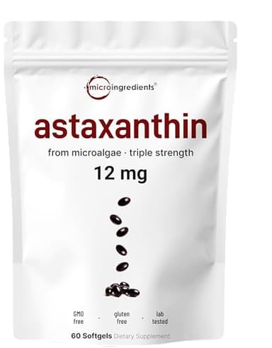 Micro Ingredients Astaxanthin 12mg with MCT Oil, 60 Softgels | Fresh Microalgae Source | Triple Strength, Easy to Swallow, Non-GMO, Gluten Free, Soy Free