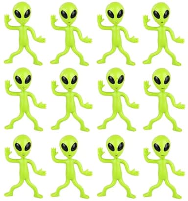 Zugar Land Bendable Rubber Neon Green Aliens - 6 Pack. (4") Action Figures Bendable UFO Aliens Limbs Sensory Stress Relief Fidget Toys. Great Party Favor Trick or Treat Supplies