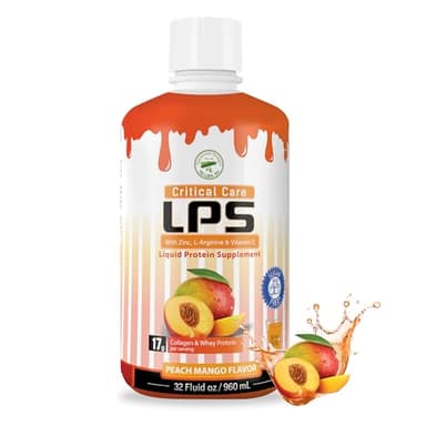 Nutritional Designs LPS Liquid Collagen & Whey Protein Supplement, Sugar-Free, Non-GMO Drink, Promotes Healthy Skin & Hair for Men & Women. (Critical Care) Peach Mango