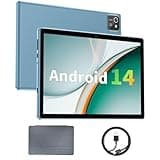 Android Tablet, 10 inch Android 14 Tablets, 6GB RAM 64GB ROM 1TB Expand, Quad-Core Processor, 1280x800 LCD Touch Screen, WiFi 5, Dual Camera, BT5.0, 6000mAh Battery (Blue)