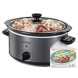 KOOC 4 Quart Slow Cooker, Free Liners Included for Easy Clean-up, 3 Temperature Settings, Dishwasher Safe Crock, Stainless Steel, GREY, Ellipse