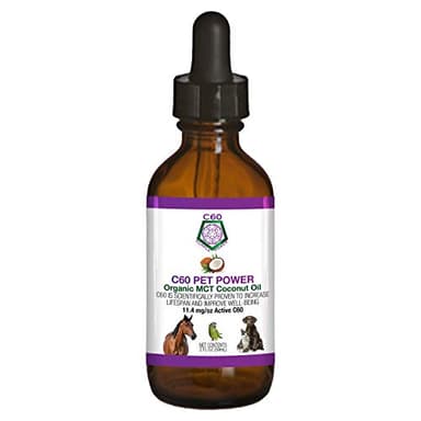 C60 Power for Pets - C60 in Organic MCT Coconut Oil, Natural Wellness Support for Dogs & Cats, Pure Carbon Fullerenes, Promotes Healthy Aging, Energy, & Mobility - 2 fl oz Bottle
