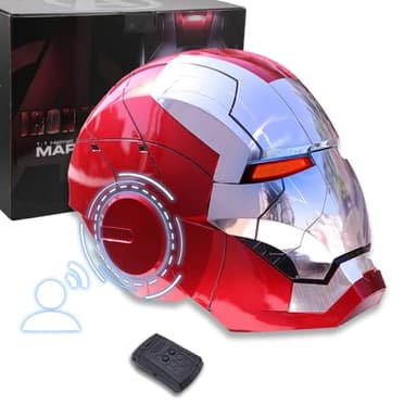 fehfuek Iron-mans Helmet Electronic MarK 5 Helmet Silver Voice Control/Sensing/Remote Control Open/Close with Sounds & LED Eyes Light Up Super Hero Movie 1:1 model Prop., ‎Large
