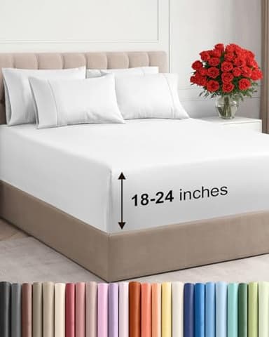 Extra Deep Queen Sheet Set - 6 Piece Breathable and Cooling Sheets - Hotel Luxury Bedding for Women, Men, Kids & Teens - Easy & Secure Fit - Soft, Wrinkle Free and Comfy - Extra Deep Pockets - White
