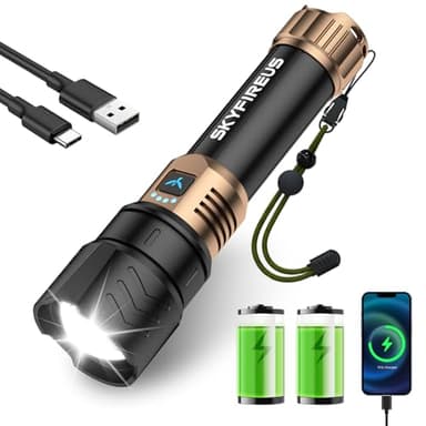 SKYFIRE Rechargeable Flashlight High Lumens,10000mAh Super Bright Flashlight,Zoomable,Four Modes,Waterproof LED Flash Light for Camping Essentials,Outdoor and Home Emergencies