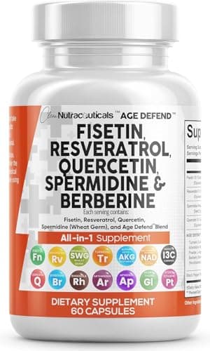 Clean Nutraceuticals Fisetin Quercetin Resveratrol with Spermidine Wheat Germ Extract - Health Supplement for Adults Longevity with Berberine, Collagen, Rhodiola, Apigenin