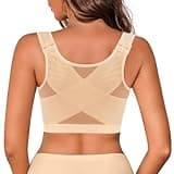 IROCUE Posture Bras for Women Front Closure Full Coverage Bra Wireless Back Support Full Coverage Bra Comfort Unpadded with Nipple Covers, Nude XL