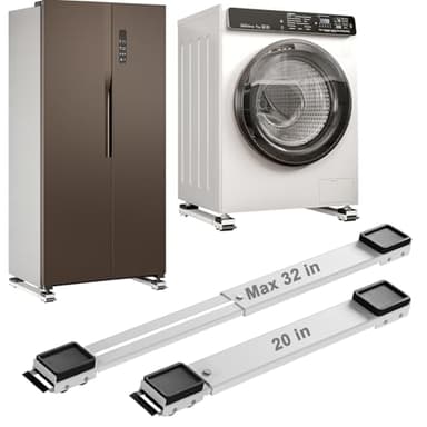 Appliance Rollers Heavy Duty 20-32in New Generation Extendable Appliance Rollers Anti Slip Mobile Washing Machine Base Easily Move Dryers, Refrigerators, Furniture (White)