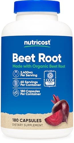 Nutricost Beet Root 2400mg, 180 Capsules - CCOF Certified Made with Organic Beet Root, Superfood, 60 Servings