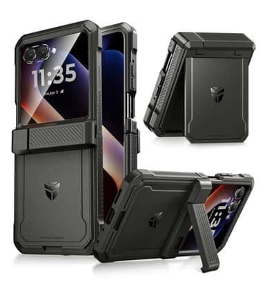 Dexnor for Motorola Moto Razr 2025/2024 Case, [Bulit-in Dual Kickstands & Hinge Protection Cover] Heavy Duty Full-Body Rugged Shockproof Protection Phone Case with Screen Protector, 6.9 inch Black