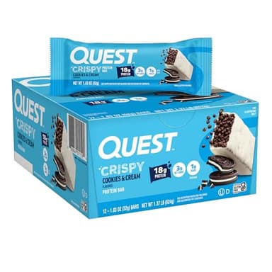 Quest Nutrition Crispy Cookies & Cream Hero Protein Bar, 18g Protein, 1g Sugar, 3g Net Carb, Gluten Free, Protein Snack, Keto Friendly, 12 Count