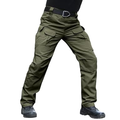 Hiwise Men's Stretch Tactical Pants Water Resistant Ripstop Cargo Pants Outdoor Lightweight EDC Work Hiking Pants (Army Green, 32WX32L)