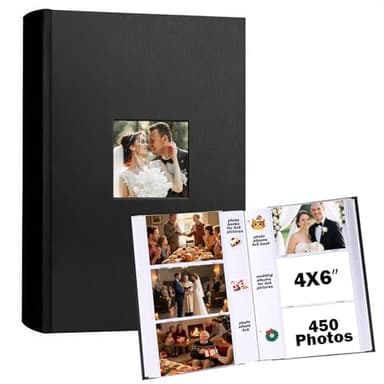 Ruibytree Photo Album 4x6 450 Photos with Writing Space,PU Leather Cover with Front Window Picture Album,4 x 6 Photo Book for Wedding Kids Travel Family Baby Vacation Couple (Black)