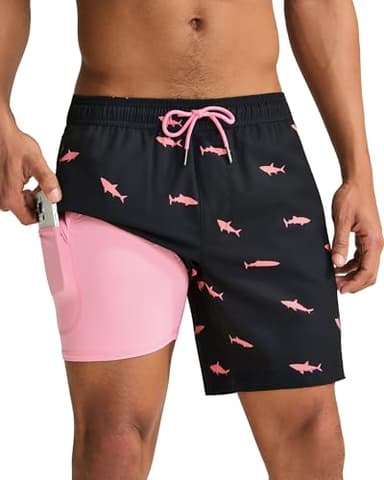 maamgic Swim Trunks Men 2 in 1 Mens Bathing Suit 7 Inch Quick Dry Mens Swimming Trunks with Zipper Pockets