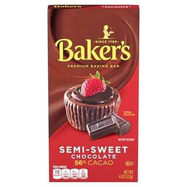 Baker's Semi-Sweet Chocolate Premium Baking Bar with 56% Cacao, 4 oz Box