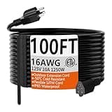 HUANCHAIN 100 FT 16 Gauge Black Indoor Outdoor Extension Cord Waterproof, Flexible Cold Weather 3 Prong Electric Cord Outside, 10A 1250W 125V 16AWG SJTW, ETL Listed