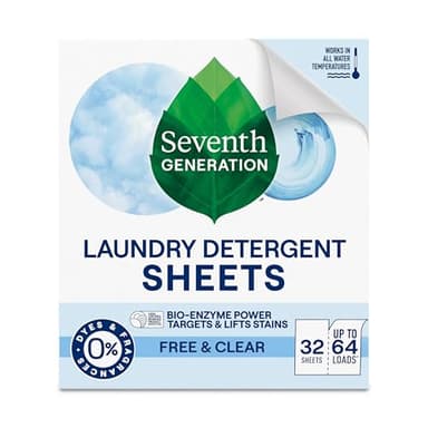 Seventh Generation Laundry Detergent Sheets 32ct Free & Clear Removes Tough Stains Safer for your family