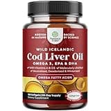Icelandic Wild Caught Cod Liver Oil Softgels - Fish Omega 3, EPA, DHA, Vitamin D & A, 1000mg Per Serving - Burpless Capsules for Heart, Joint, Brain & Immune Support - 100 Count
