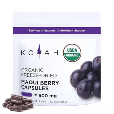 KOYAH - Organic Maqui Berry Capsules - Freeze-Dried, Whole-Berry, 600 mg, Vegan, Gluten-Free, Non-GMO. Eye Health Support. Antioxidant Support. 60 Capsules