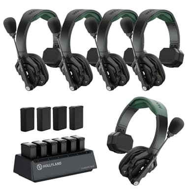 Hollyland Solidcom SE PRO 5-Users ENC Noise Cancellation Wireless Intercom Headset System 1312ft Team Communication with 3.5mm Single Ear Headset for Movie Shoot Live Show (1.9GHz Version)