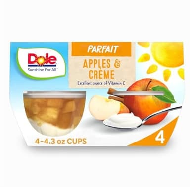 Dole Fruit Bowls Low Fat Apples & Creme Parfait Snacks, 4.3oz 4 Total Cups, Gluten & Dairy Free, Bulk Lunch Snacks for Kids & Adults