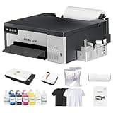 RocRow DTF Printer A4 Transfer Printing Machine with White Ink Mixing, Automatic Cleaning for DIY Print, Customized Printing, Includes Heat Press, Ink, Film, T-Shirt