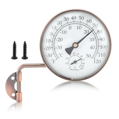 4" Brass Outdoor Thermometer, Outside Decorative Weather Thermometer Hygrometer, Outdoor Thermometers for Patio, Garage, House, Greenhouse, Window(Color:Bronze)