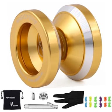 MAGICYOYO N8 Yoyo Pro Responsive Yoyos & Unresponsive Yo-yos for Kids Teens Adults, Dual Modes Yo-yo Beginner to Advanced, Yo Yo Metal with Unresponsive Bearing+12 Yo Yos Strings+ Bag+ Remover, Golden