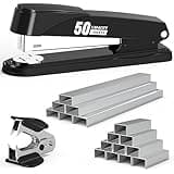 Metal Stapler Heavy Duty 50 Sheet Capacity with 1750 Staples and Staple Remover, Full Strip Staplers for Desk, No Jam, Non-Slip Office Stapler with Staples for Office & Classroom, Black