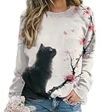 DMOYALA Womens Cat Sweatshirts Cute Graphic 3D Cactus Cat Printed Long Sleeve Crewneck Pullover Shirts 2024 Fall Fashion Funny Cat Lovers Tunic Tops for Girls