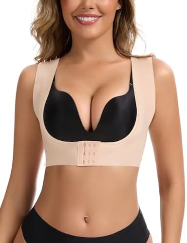 MISS MOLY Posture Corrector for Women Open Bust Chest Brace Push Up Back Support Front Closure Bra Tank Top Shapewear Nude S