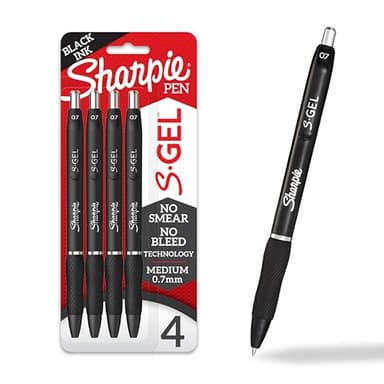 Sharpie S-Gel Pens, Medium Point (0.7mm), Black Ink, 4 Count - Ideal for Writing, Journaling, Drawing, Coloring, Note-Taking, College Supplies