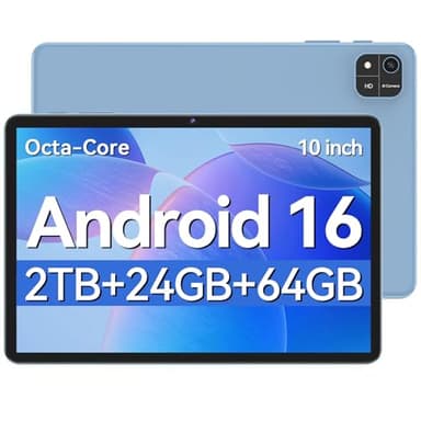 EHFiDC Tablet 10 Inch, Android 16 Tablets with Octa-Core Processor, 24GB RAM 64GB Storage 2TB Expandable, 1280x800 IPS HD Display, GPS, 5MP+8MP Dual Camera, 6000mAh Battery, Tablet with Case, Blue