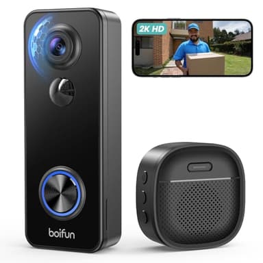 BOIFUN Video Doorbell Camera Wireless, No Subscription, 180° 3MP Ultra Wide-Angle, 2K HDR Night Vision, AI Human Detection & Alert, with Chime, Two-Way Audio, Battery Powered, 2.4 GHz Wi-Fi Only