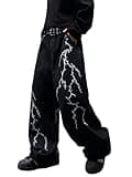 DFGIGT Men's Hip-hop Embroidered Baggy Jeans Loose Fit Denim Black Trousers Distressed Straight Leg Relaxed Fit 2000s Extreme Motion Skater Skateboard Street,B10 Black,XX-Large