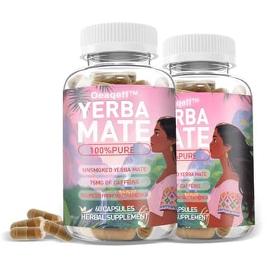 Oeaqeff 100% Yerba Mate Capsules - 30 Servings | Natural Plant-Based Energy & Focus | Brain Fog Relief & Gut Health | 75mg Caffeine (2)