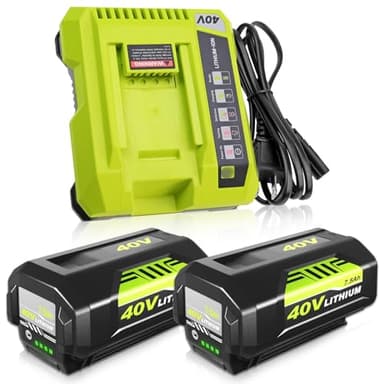 2-Pack 7.5Ah OP4026 40 Volt Lithium Replacement Battery and OP401 Charger Compatible with Ryobi 40V Battery OP4050A OP40601 OP4026A OP4040 OP4030 OP4050 OP4015 OP40261 OP40201 Power Tools (Green)