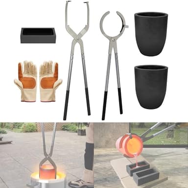 Nelyrho #10-12kg Crucible Tongs Set Pro with 2 Graphite Crucibles 10kg, 2 Crucible Tongs, Graphite Ingot Mold and Gloves, for Casting Metal