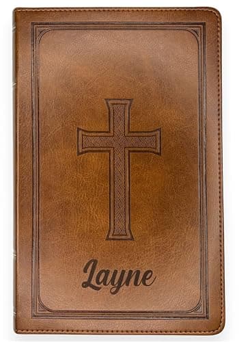 Personalized KJV Deluxe Holy Bible Honey Brown Faux Leather Medium Print Size with Heat-Debossed Celtic Cross Design | Custom with Name, Date or Text | Gift for Christian & Religious Celebrations