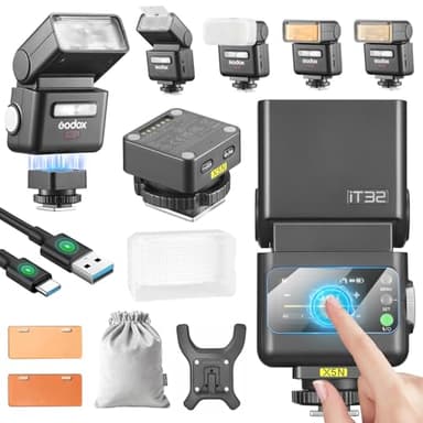 Godox IT32 TTL Camera Flash for Nikon with X5N Trigger & Diffuser kit,Magnetic Hotshoe & Trigger 2-in-1,2.4G Wireless,HSS 1/8000s,GN18,LED Modeling Lamp,Colorful Touch Screen,Rotatable Flash Head