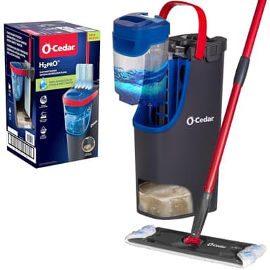O-Cedar H2prO Flat Mop System | Quick Everyday Cleaning | Dual-Tank Fresh Water System | Machine Washable Reusable Microfiber Mop Pad | Safe on Hardwood, Tile & Vinyl Floors