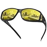 URUMQI Night Vision Driving Glasses Fit Over Eyeglasses for Men Women, Anti Glare Polarized Nighttime Glasses Yellow Lens
