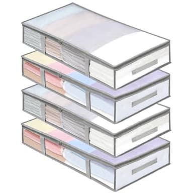 4 Packs Under Bed Storage Containers Bins, Humid-Proof Plastic Underbed Storage Bins, Closet Organizers and Clothes Storage Bags, Under the Bed Blanket Storage with Handles for Clothes,Bedroom