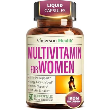 Vimerson Health Multivitamin for Women: Vitamins, Minerals and Bioavailable D3 for Focus and Energy Support – Daily Womens Multivitamins and Multiminerals – 60 Liquid Capsules